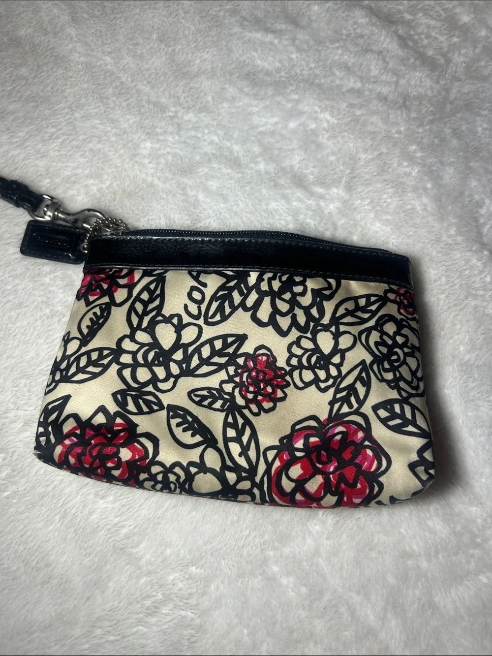 Coach Black & Red Floral Canvas Wristlet